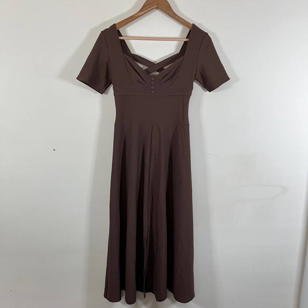 Vintage Newport News Chocolate Brown Midi Dress Sweetheart Neckline Chic 90s Y2K